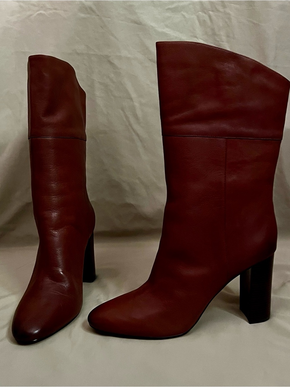 J. Crew Tall Leather Heeled Boots in Burgundy Red